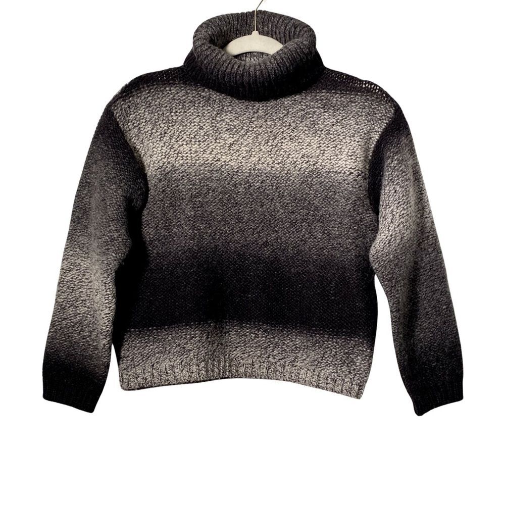 Liberte Emanuel Ungaro Wool Turtle Neck, Crop Gray Striped Sweater, Size Petite